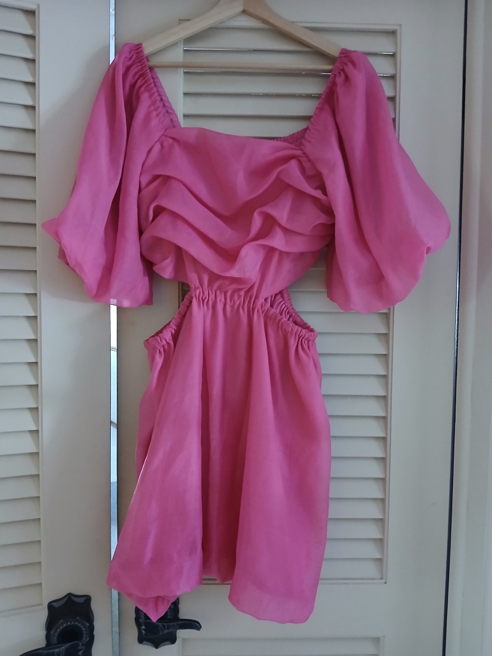 a new day Hot Pink Puff-Sleeve Cutout Mini Dress